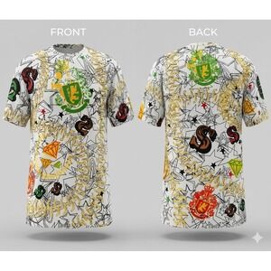Vtg Urban Ice Y2K Bling T-Shirt 2XL White All Over Print Glitter Streetwear 90s